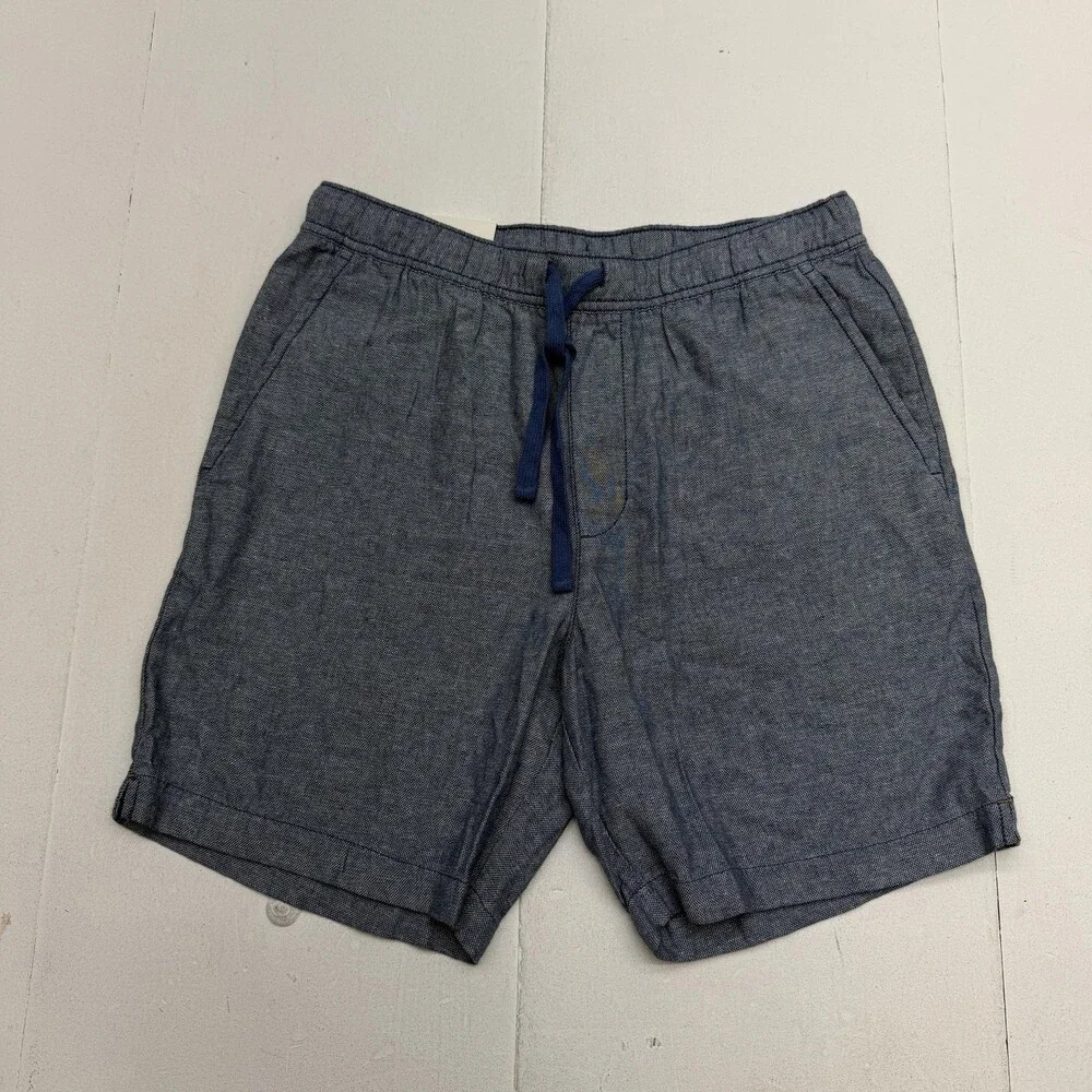 Banana Republic Shorts Mens Small 32 Blue Linen Chino Drawstring 7 Inseam Casual